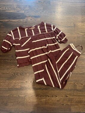 Free People Burgundy and Cream Striped Women's Set